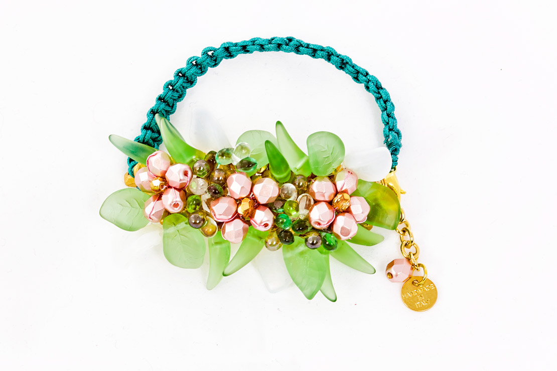 BraceletFlowersPinkListcordGreen2018PE45